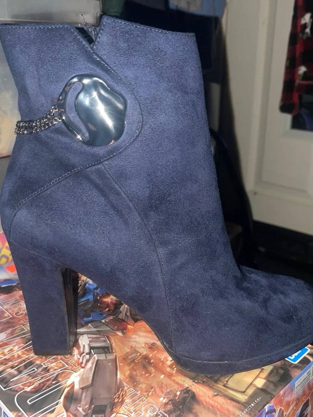 Classic Navy Suede Block-Heel Ankle Boots